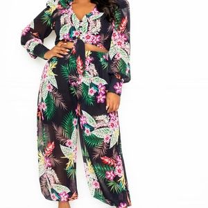 Buxom Curvy Floral Crop Top & Pants Set